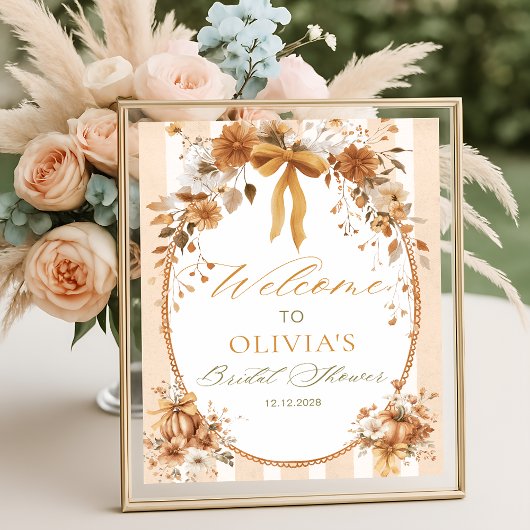 Pumpkin Floral Bow Bridal Shower Welcome ポスター