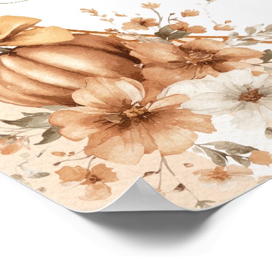 Pumpkin Floral Bow Bridal Shower Welcome ポスター (角)