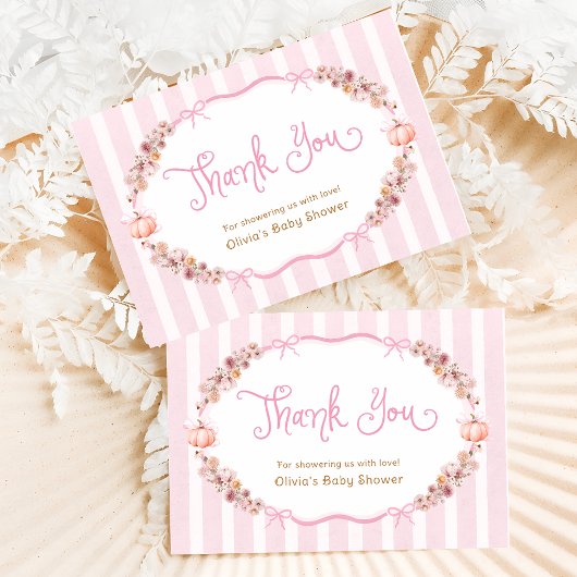 Pumpkin Floral Girl Baby Shower Thank You Card サンキューカード
