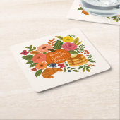 Pumpkin Floral Home Sweet Home Coaster Fall スクエアペーパーコースター (アングル)