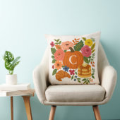 Pumpkin Floral Monogram Throw Pillow クッション (椅子)