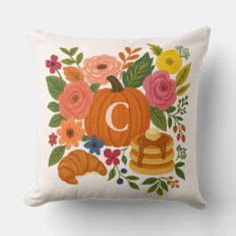 Pumpkin Floral Monogram Throw Pillow クッション