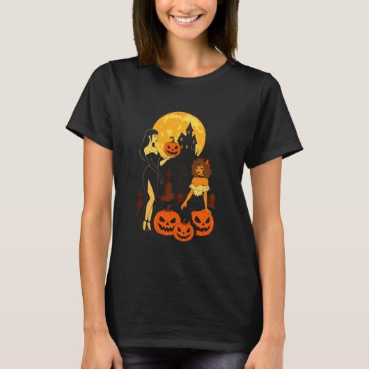 Pumpkin Girls Halloween Gothic Haunted House Spook Tシャツ (正面)