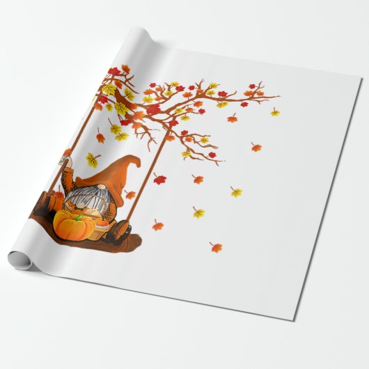 Pumpkin Gnomes Fall Autumn Leaves, Cute Thanksgivi ラッピングペーパー (アンロールド)