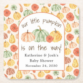 Pumpkin Gourd Autumn Baby Shower スクエアペーパーコースター