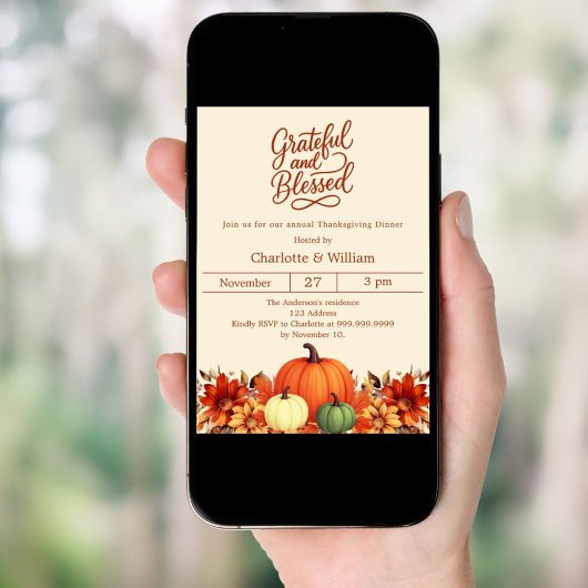 Pumpkin grateful blessed Thanksgiving Dinner 招待状