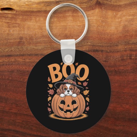 Pumpkin Halloween Cavalier King Charles Spaniel キーホルダー (正面)
