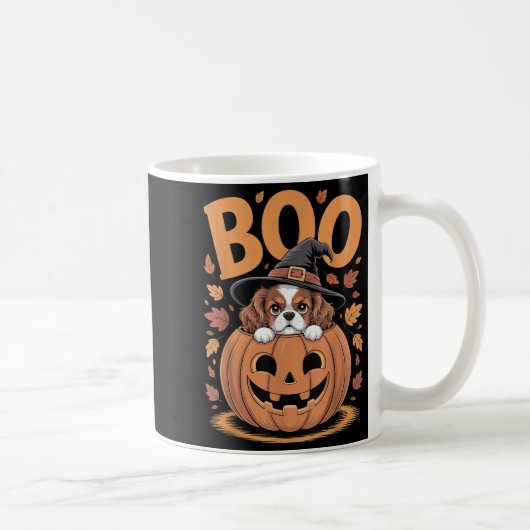 Pumpkin Halloween Cavalier King Charles Spaniel コーヒーマグカップ (右)