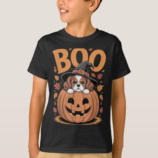 Pumpkin Halloween Cavalier King Charles Spaniel Tシャツ (正面)