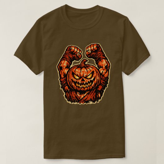 Pumpkin Halloween Fighter — Vintage Retro Spooky  Tシャツ (デザイン正面)