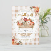 Pumpkin Harvest Brown Gingham Fall Y'all Party 招待状 (スタンド正面)