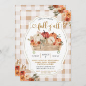 Pumpkin Harvest Brown Gingham Fall Y'all Party 招待状 (正面/裏面)