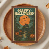 Pumpkin Haunted House Vintage Halloween カード