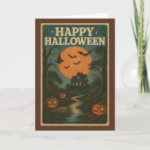 Pumpkin Haunted House Vintage Halloween カード (正面)