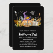 Pumpkin House with Ghost & Bats Halloween 招待状 (正面/裏面)