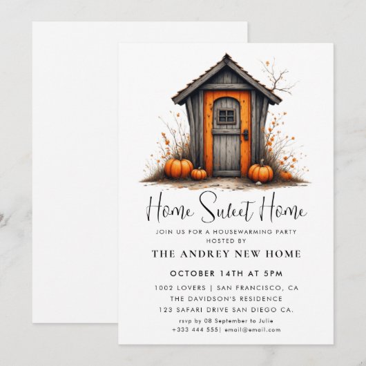 Pumpkin Housewarming Party Home Sweet Home 招待状 (正面/裏面)