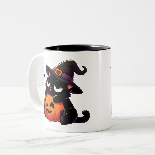 Pumpkin Hugging Witch Cat Halloween Mug | Two-Side ツートーンマグカップ (正面左)