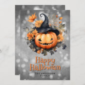 Pumpkin In A Hat Flowers Happy Halloween Card シーズンカード (正面/裏面)