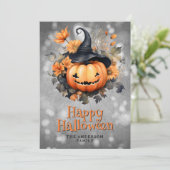 Pumpkin In A Hat Flowers Happy Halloween Card シーズンカード (スタンド正面)