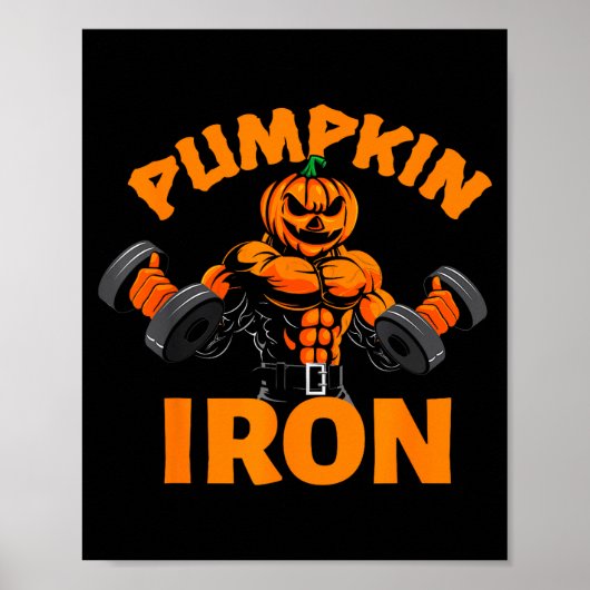Pumpkin Iron Halloween Gym Workout Lifting Pun Fun ポスター (正面)