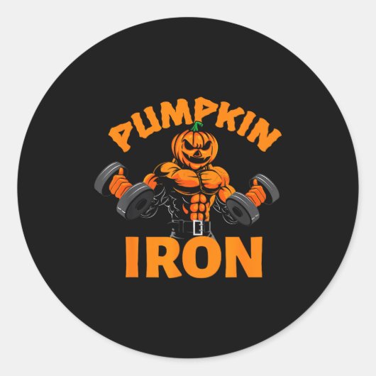 Pumpkin Iron Halloween Gym Workout Lifting Pun Fun ラウンドシール (正面)