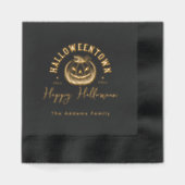 Pumpkin Jack O Lantern Black Halloween Party  箔ナプキン (正面)
