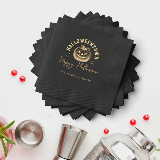Pumpkin Jack O Lantern Black Halloween Party  箔ナプキン