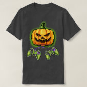 Pumpkin Jack-O-Lantern Video Game Controller Hallo Tシャツ (デザイン正面)