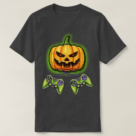 Pumpkin Jack-O-Lantern Video Game Controller Hallo Tシャツ (デザイン正面)
