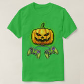 Pumpkin Jack-O-Lantern Video Game Controller Hallo Tシャツ (デザイン正面)