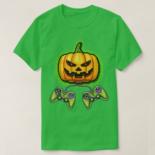 Pumpkin Jack-O-Lantern Video Game Controller Hallo Tシャツ (デザイン正面)