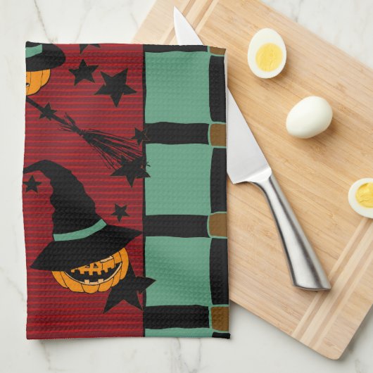 Pumpkin Jack-o’-Lanterns in Flight Tea Towel キッチンタオル (四つ折り)