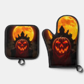 Pumpkin King Eclipse Halloween Oven Mitt Set 鍋つかみ&鍋敷きセット (正面)