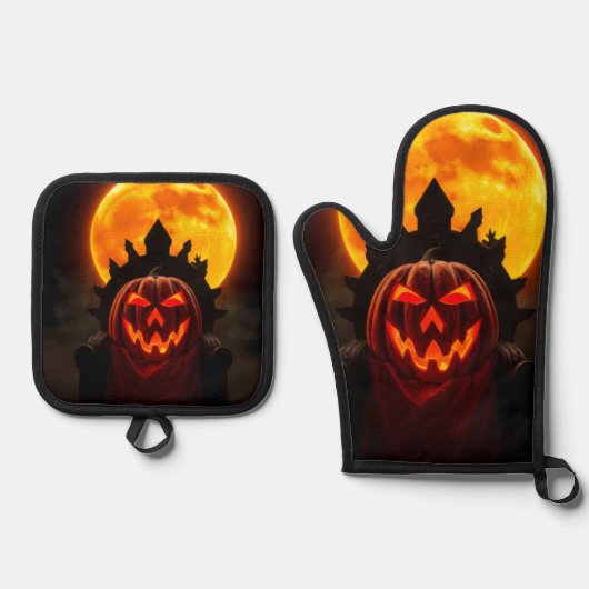 Pumpkin King Eclipse Halloween Oven Mitt Set 鍋つかみ&鍋敷きセット (正面)
