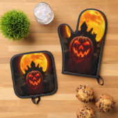 Pumpkin King Eclipse Halloween Oven Mitt Set 鍋つかみ&鍋敷きセット (トップダウン)