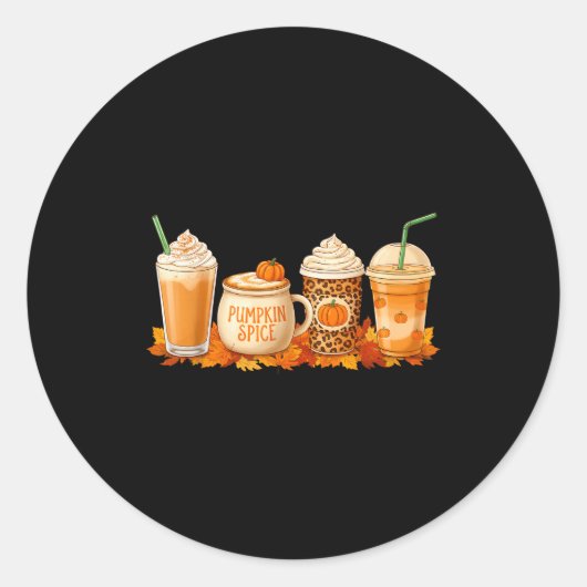 Pumpkin Latte Sce Coffee Fall Drink Halloween Autu ラウンドシール (正面)