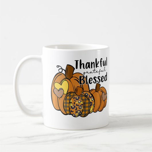 Pumpkin Leopard Thankful Grateful Blessed Thanksgi コーヒーマグカップ (左)