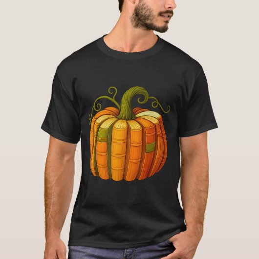 Pumpkin Made Out Of Books Tee Reading Halloween Te Tシャツ (正面)