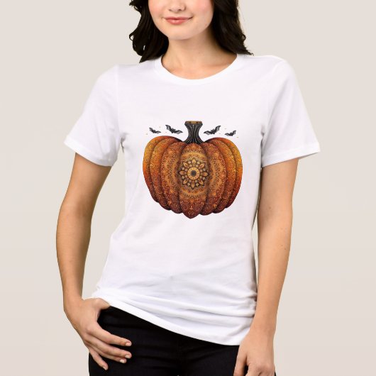 Pumpkin Mandala Magic Halloween Womens Tshirts トライブレンドＴシャツ (正面)