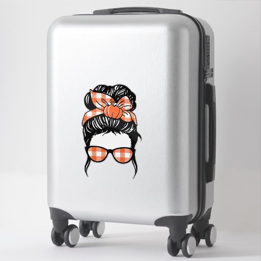 Pumpkin Messy Bun Sticker – Fall Plaid Hair Bow  シール (スーツケース)