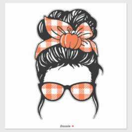 Pumpkin Messy Bun Sticker – Fall Plaid Hair Bow  シール