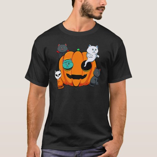 Pumpkin Monster Cats Lazy Halloween Costume Cute K Tシャツ (正面)