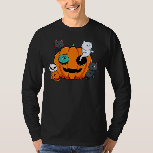 Pumpkin Monster Cats Lazy Halloween Costume Cute K Tシャツ (正面)