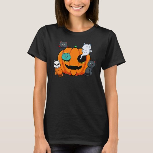Pumpkin Monster Cats Lazy Halloween Costume Cute K Tシャツ (正面)