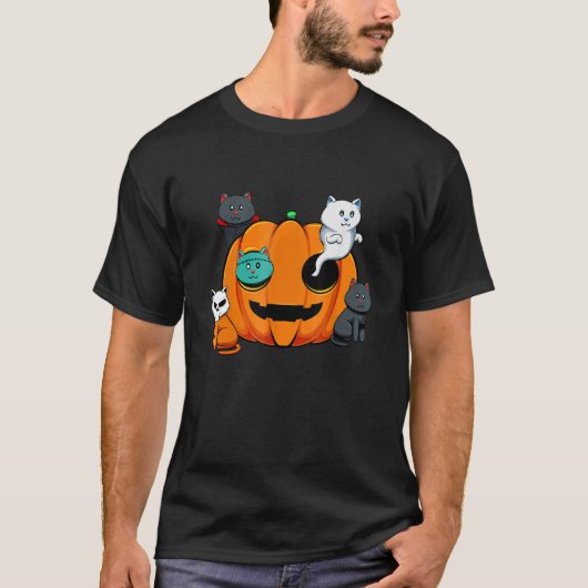 Pumpkin Monster Cats Lazy Halloween Costume Cute K Tシャツ (正面)