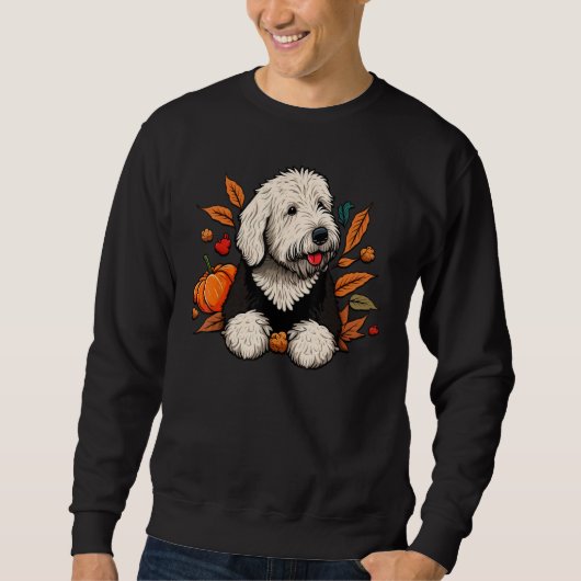 Pumpkin Old English Sheepdog costume on Bobtail Ha スウェットシャツ (正面)