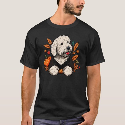 Pumpkin Old English Sheepdog costume on Bobtail Ha Tシャツ (正面)