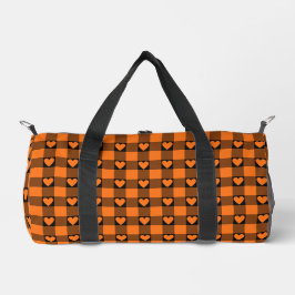 Pumpkin Orange Black Buffalo Heart Plaid ダッフルバッグ