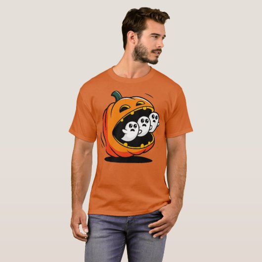 Pumpkin PacMan Eating Ghosts Tシャツ (正面フル)
