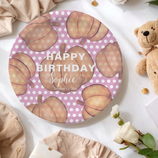 Pumpkin Party Pink & Orange Birthday ペーパープレート